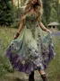 Femmes Floral Vert Col Rond Confortable Robe Maxi Décontracté