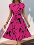 Femmes Abstrait Graphique Abricot Col V Confortable Imprimé Robe Mi-Longue Rétro