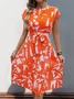 Femmes Abstrait Graphique Abricot Col V Confortable Imprimé Robe Mi-Longue Rétro