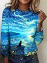 T-shirts Femmes Décontracté Printemps / Automne Plaid Polyester Quotidien Manches Longues Régulier Trapèze Régulier