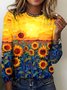 T-shirts Rétro Printemps / Automne Plaid Micro-élasticité Quotidien Coupe Régulière Manches Longues Trapèze Régulier pour Femmes