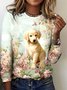 T-shirts Rétro Printemps / Automne Plaid Micro-élasticité Manches Longues Col Rond Régulier Trapèze Régulier pour Femmes