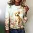 T-shirts Rétro Printemps / Automne Plaid Micro-élasticité Manches Longues Col Rond Régulier Trapèze Régulier pour Femmes