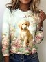 T-shirts Rétro Printemps / Automne Plaid Micro-élasticité Manches Longues Col Rond Régulier Trapèze Régulier pour Femmes