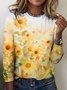 T-shirts Femmes Rétro Printemps / Automne Plaid Coton Micro-élasticité Quotidien Coupe Régulière Col Rond Régulier