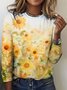 T-shirts Femmes Rétro Printemps / Automne Plaid Coton Micro-élasticité Quotidien Coupe Régulière Col Rond Régulier