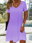 Femmes Plain Noir Col V Confortable Robe Mi-Longue Décontracté