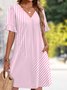 Femmes Plain Rose Col V Confortable Robe Mi-Longue Décontracté