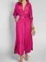 Femmes Plain Abricot Col V Confortable Joint Fendu Robe Maxi Rétro