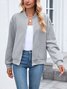 Micro-élasticité Col Montant Manches Longues Régulier Plain Blouson pour Femmes