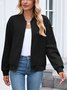 Micro-élasticité Col Montant Manches Longues Régulier Plain Blouson pour Femmes