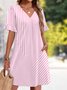 Femmes Plain Rose Col V Confortable Robe Mi-Longue Décontracté