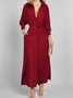 Femmes Plain Abricot Col V Confortable Joint Fendu Robe Maxi Rétro