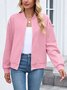 Micro-élasticité Col Montant Manches Longues Régulier Plain Blouson pour Femmes