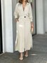 Femmes Plain Abricot Col V Confortable Joint Fendu Robe Maxi Rétro