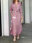 Femmes Plain Abricot Col V Confortable Joint Fendu Robe Maxi Rétro
