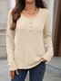 T-shirts Décontracté Plain Printemps / Automne Coton Col V Micro-élasticité Quotidien Manches Longues Trapèze pour Femmes