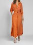 Femmes Plain Abricot Col V Confortable Joint Fendu Robe Maxi Rétro