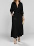 Femmes Plain Abricot Col V Confortable Joint Fendu Robe Maxi Rétro