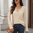 T-shirts Décontracté Plain Printemps / Automne Coton Col V Micro-élasticité Quotidien Manches Longues Trapèze pour Femmes
