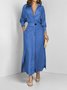 Femmes Plain Abricot Col V Confortable Joint Fendu Robe Maxi Rétro