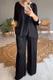 Deux Pièces Ensembles Femmes Élégant Plain Été Micro-élasticité Demi Manche Col Rond Top Avec Pantalons Droit Régulier