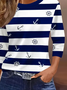 T-shirts Femmes Ancre Simple Printemps / Automne Polyester Micro-élasticité Domestique Coupe Régulière Régulier Droit