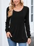 T-shirts Femmes Décontracté Plain Printemps / Automne Polyester Coupe Régulière Manches Longues Col Rond Trapèze Régulier