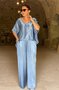Deux Pièces Ensembles Femmes Élégant Plain Été Micro-élasticité Demi Manche Col Rond Top Avec Pantalons Droit Régulier
