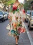 Femmes Floral Jaune Col V Confortable Robe Maxi Décontracté