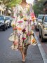 Femmes Floral Jaune Col V Confortable Robe Maxi Décontracté