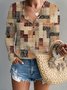 T-shirts Femmes Géométrique de Style Occidental Printemps / Automne Boucle Micro-élasticité Journée Coupe Régulière Manches Longues Droit