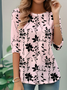 T-shirts Simple Floral Printemps / Automne Faire la navette Jersey Manches Longues Régulier Droit Non pour Femmes