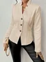 Micro-élasticité Faux Col Manches Longues Devant Ouvert Régulier Géométrique Blazer Gaufrage pour Femmes