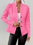 Micro-élasticité Faux Col Manches Longues Devant Ouvert Régulier Géométrique Blazer Gaufrage pour Femmes