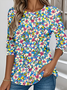 T-shirts Simple Floral Printemps / Automne Faire la navette Ample Jersey Col Rond Régulier Non pour Femmes