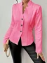 Micro-élasticité Faux Col Manches Longues Devant Ouvert Régulier Géométrique Blazer Gaufrage pour Femmes