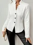 Micro-élasticité Faux Col Manches Longues Devant Ouvert Régulier Géométrique Blazer Gaufrage pour Femmes