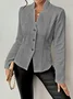 Micro-élasticité Faux Col Manches Longues Devant Ouvert Régulier Géométrique Blazer Gaufrage pour Femmes