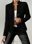 Micro-élasticité Faux Col Manches Longues Devant Ouvert Régulier Géométrique Blazer Gaufrage pour Femmes