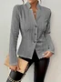 Micro-élasticité Faux Col Manches Longues Devant Ouvert Régulier Géométrique Blazer Gaufrage pour Femmes