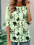T-shirts Simple Floral Printemps / Automne Faire la navette Jersey Manches Longues Régulier Droit Non pour Femmes