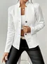 Micro-élasticité Faux Col Manches Longues Devant Ouvert Régulier Géométrique Blazer Gaufrage pour Femmes