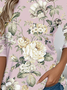 T-shirts Simple Floral Printemps / Automne Faire la navette Ample Jersey Col Rond Régulier Non pour Femmes