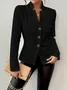 Micro-élasticité Faux Col Manches Longues Devant Ouvert Régulier Géométrique Blazer Gaufrage pour Femmes