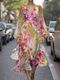 Femmes Floral Jaune Col V Confortable Robe Maxi Sexy