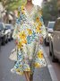 Femmes Floral Jaune Col V Confortable Robe Maxi Sexy