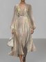 Femmes Rayé Métallique Col V Confortable Robe Maxi Sexy