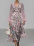 Femmes Floral Violet Col V Confortable Robe Maxi Sexy