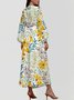 Femmes Floral Jaune Col V Confortable Robe Maxi Sexy